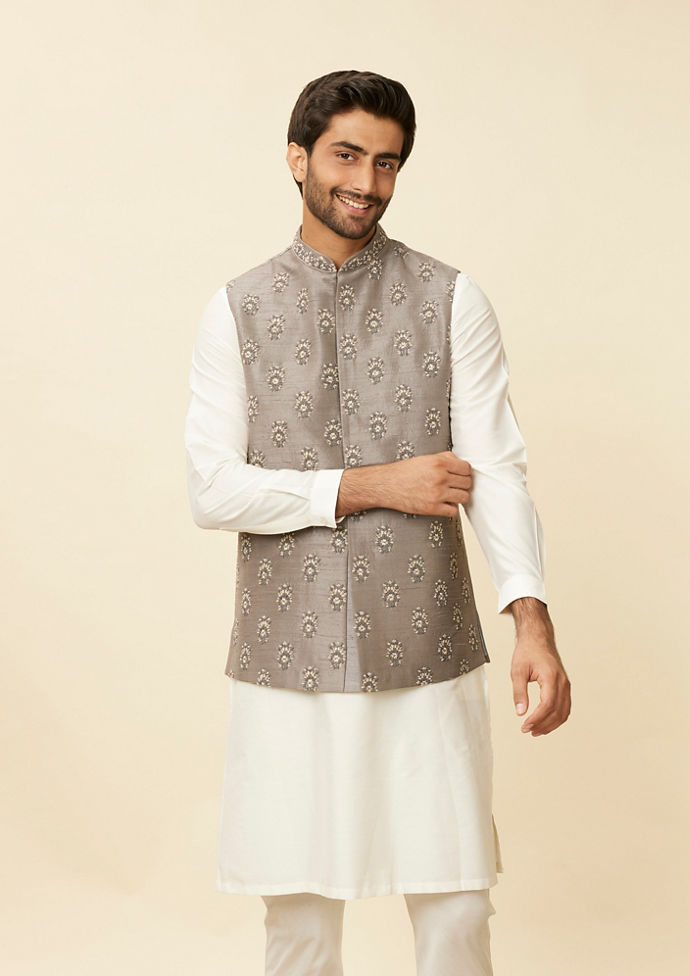 Twamev Men Dark Grey Warm White Jacket Set