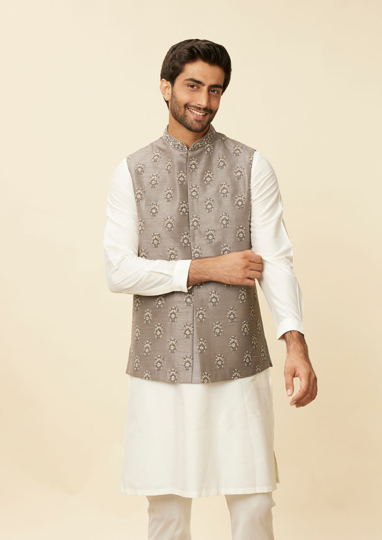 Twamev Men Dark Grey Warm White Jacket Set