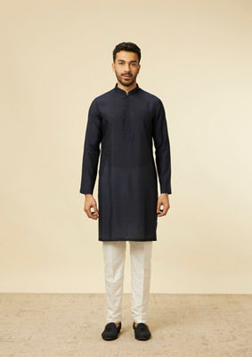 alt message - Twamev Men Dark Blue Self Mirror Patterned Kurta Jacket Set image number 2