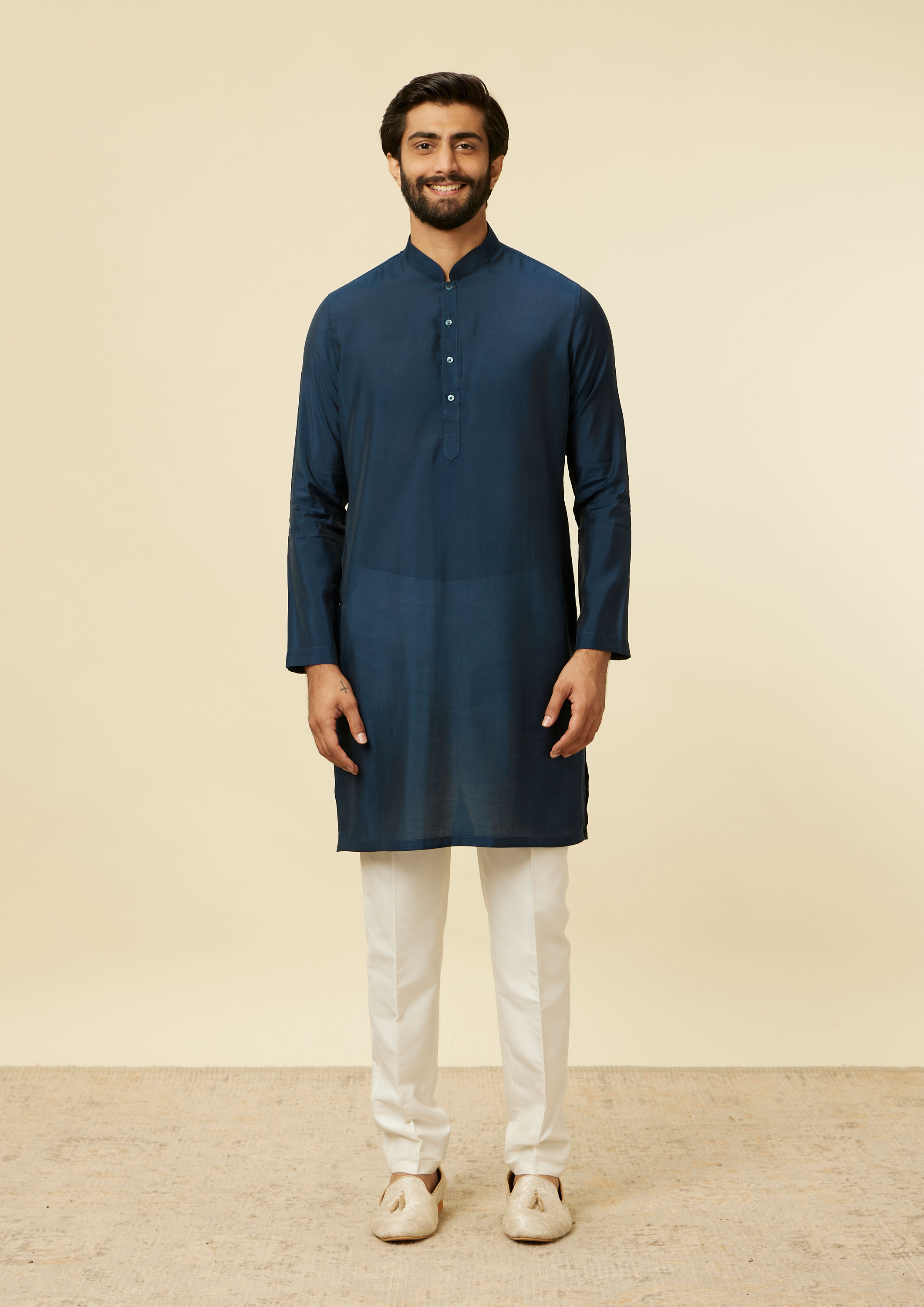 Twamev Men Teal Blue Kurta Jacket Set