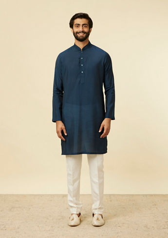 alt message - Twamev Men Teal Blue Kurta Jacket Set image number 2