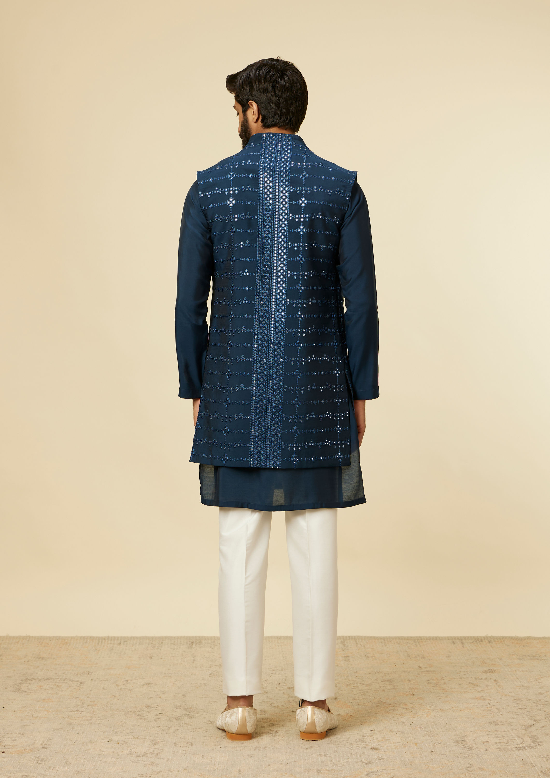 Twamev Men Teal Blue Kurta Jacket Set