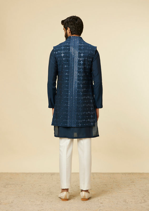 Twamev Men Teal Blue Kurta Jacket Set