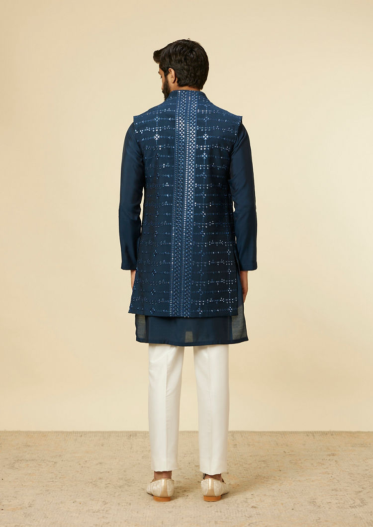 Twamev Men Teal Blue Kurta Jacket Set