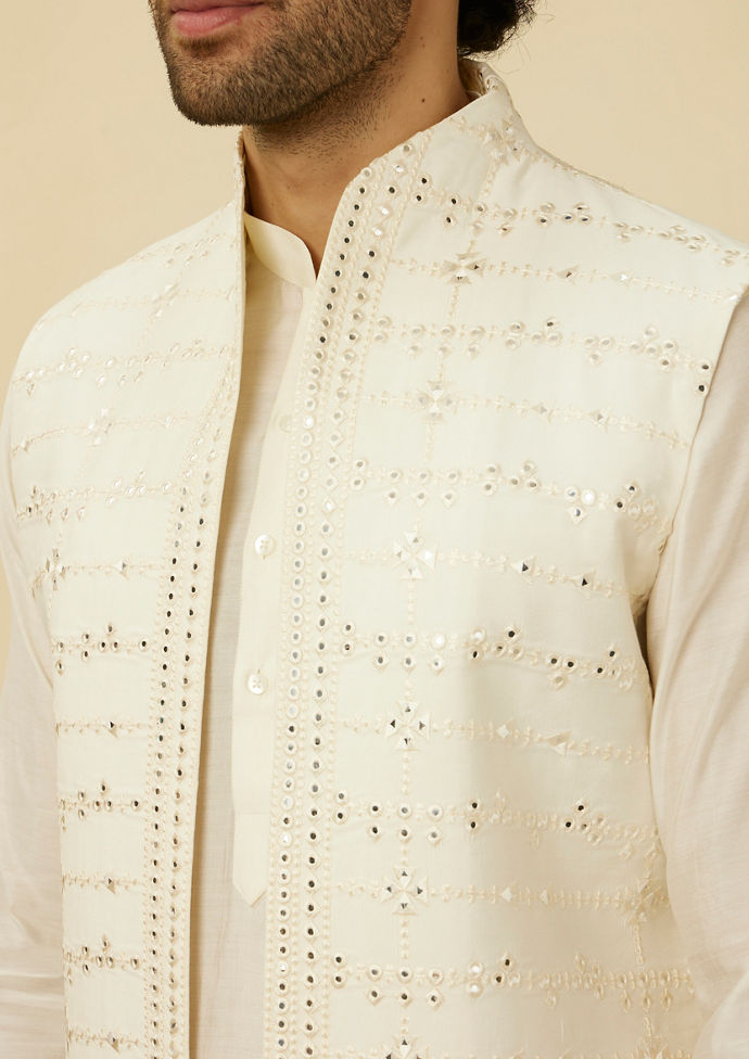 Twamev Men Dazzling White Kurta Jacket Set