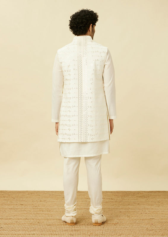 Twamev Men Dazzling White Kurta Jacket Set