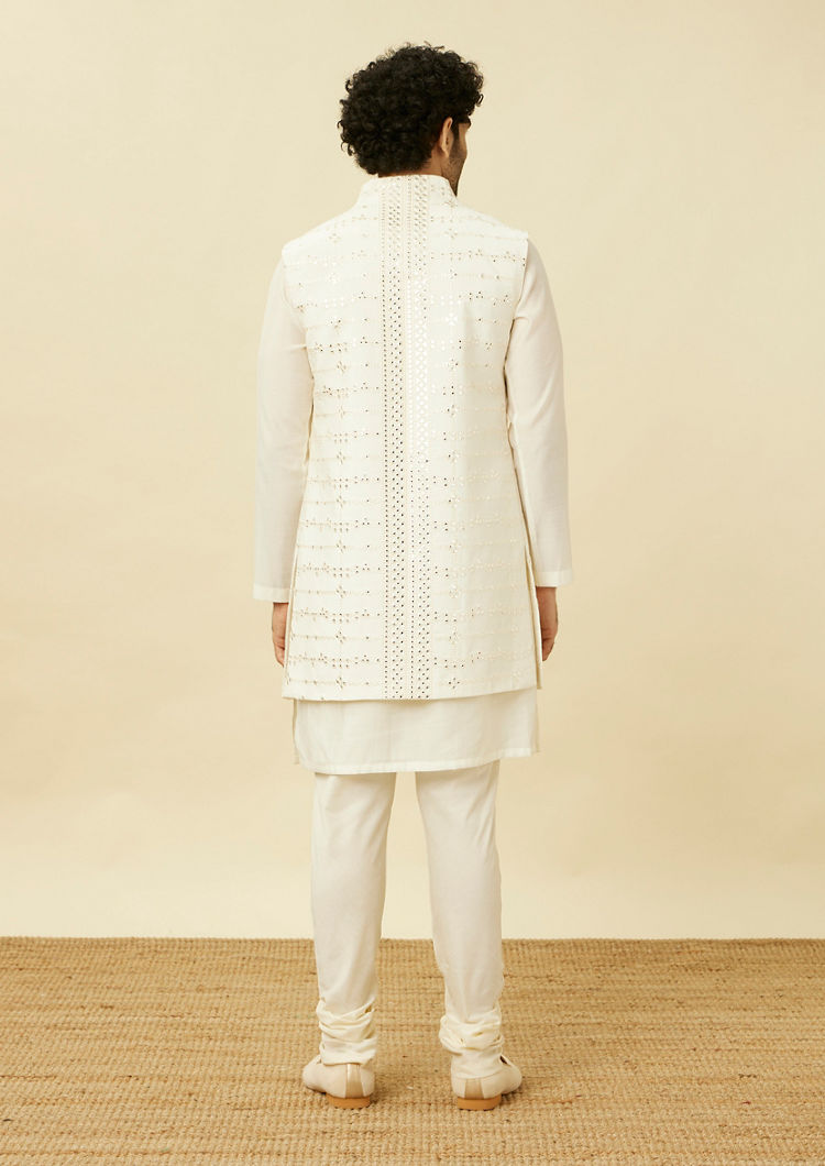 Twamev Men Dazzling White Kurta Jacket Set