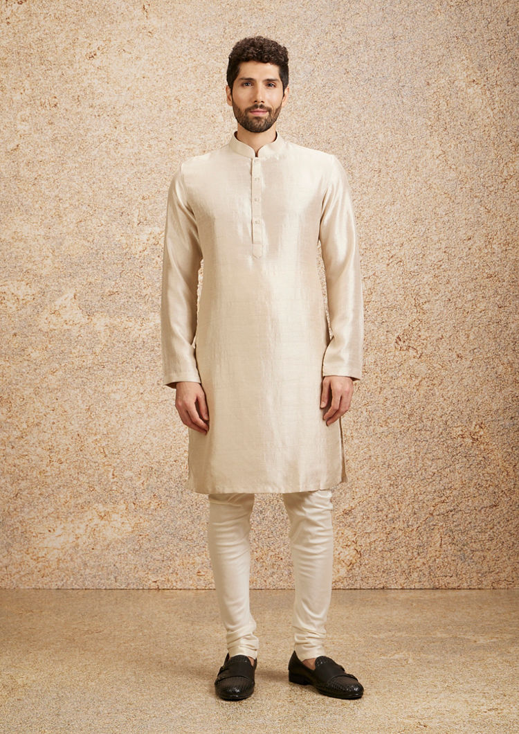 Twamev Men Light Beige Patterned Kurta Jacket Set image number 2