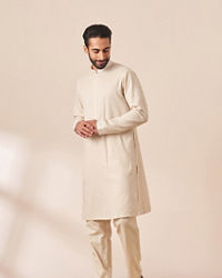 Twamev Men Cream Kurta Jacket Set with Multicolor Motifs
