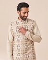 Cream Kurta Jacket Set with Multicolor Motifs
