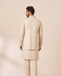 Twamev Men Cream Kurta Jacket Set with Multicolor Motifs