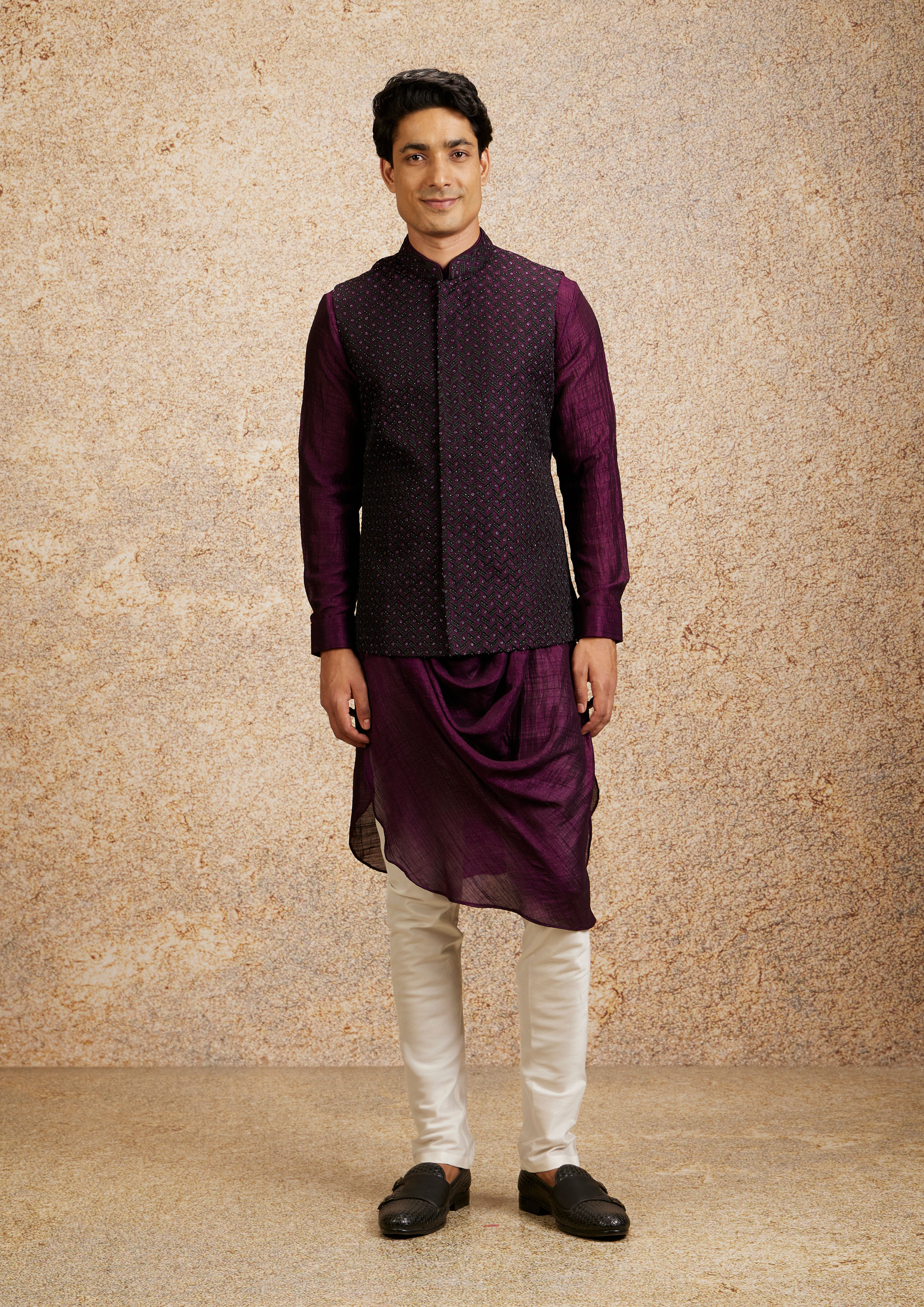 Twamev Men Vibrant Wine Kurta Jacket Set image number 2