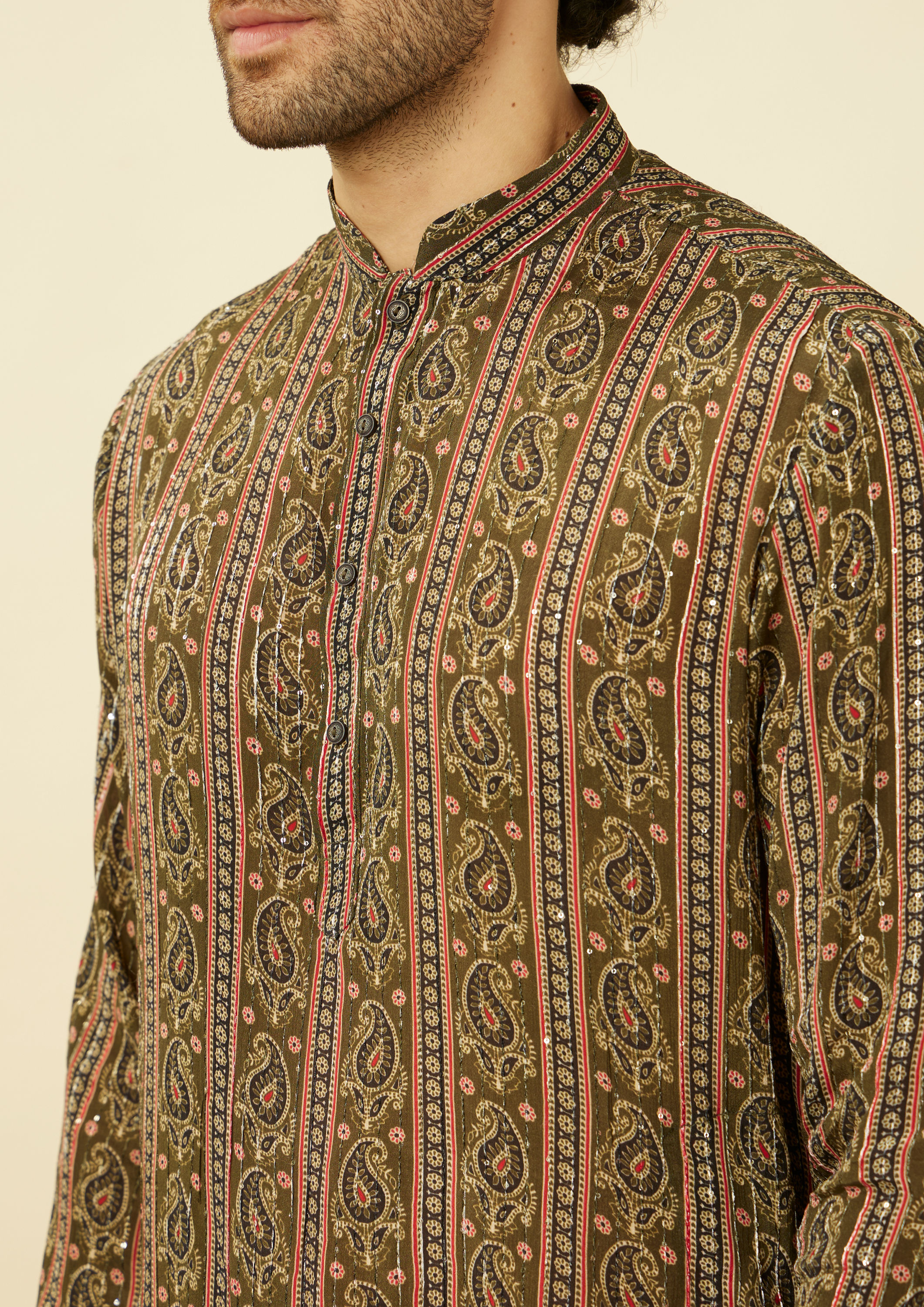 Twamev Men Luxe Olive Elegance Kurta Jacket Set