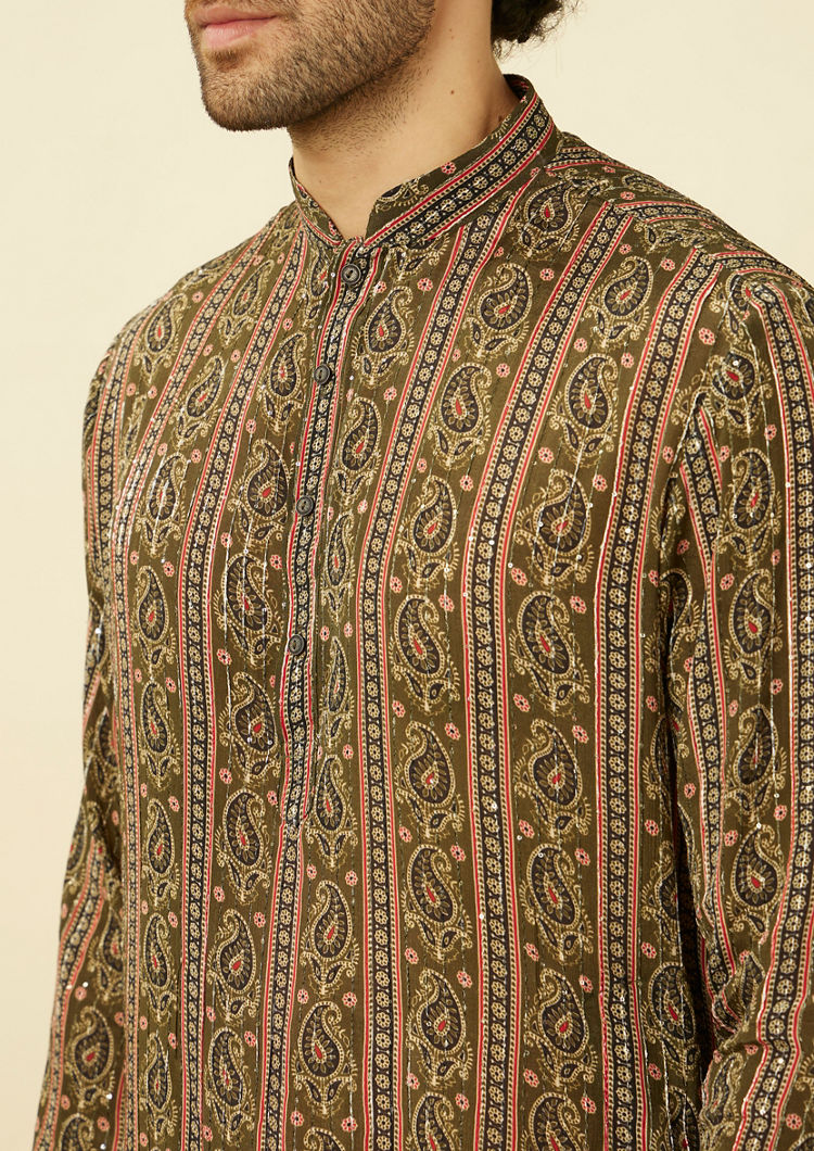 Twamev Men Luxe Olive Elegance Kurta Jacket Set