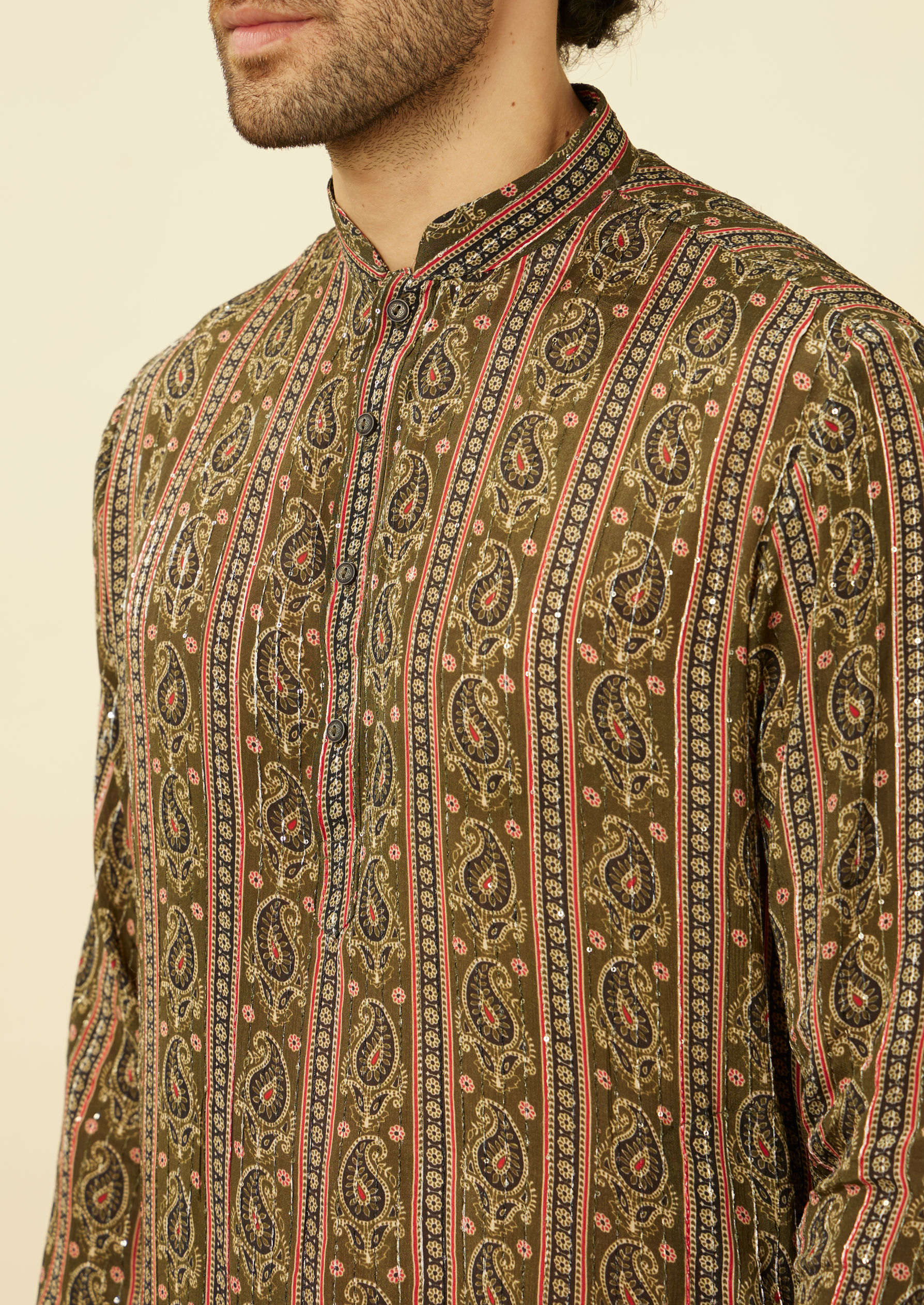 Twamev Men Luxe Olive Elegance Kurta Jacket Set