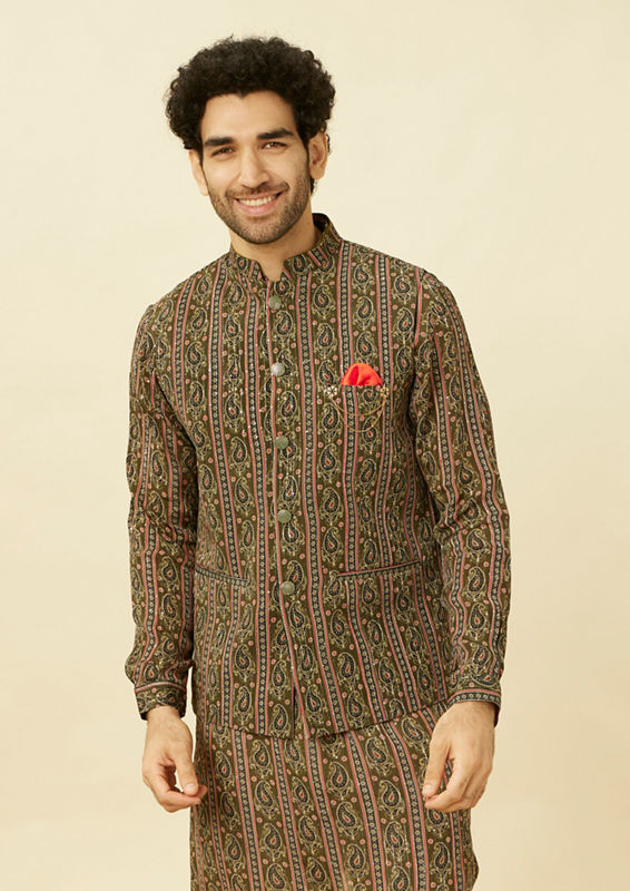 Twamev Men Luxe Olive Elegance Kurta Jacket Set