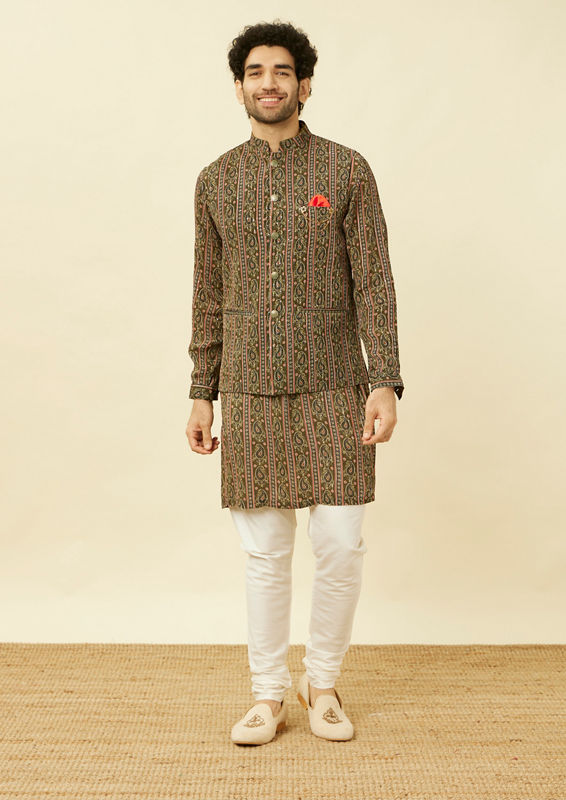 Twamev Men Luxe Olive Elegance Kurta Jacket Set