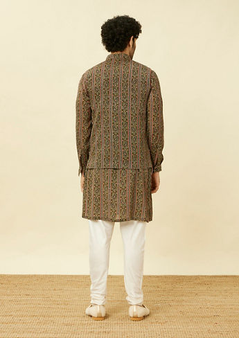 alt message - Twamev Men Luxe Olive Elegance Kurta Jacket Set image number 3