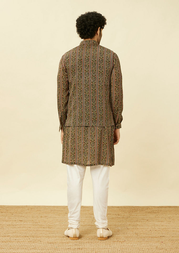Twamev Men Luxe Olive Elegance Kurta Jacket Set