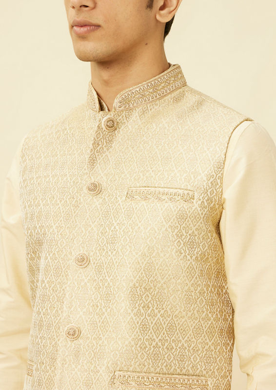 Twamev Men Biscuit Woven Kurta Jacket Set image number 1