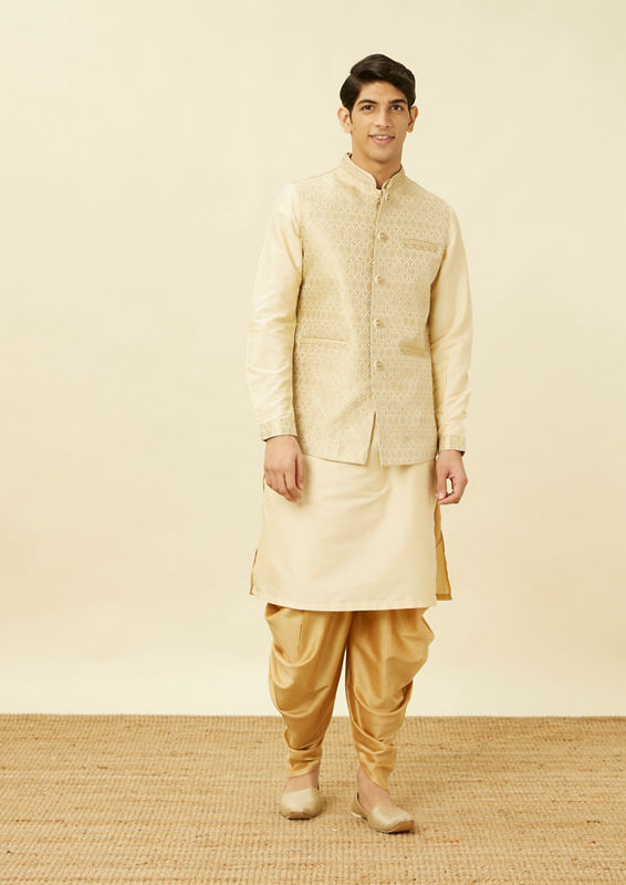 Twamev Men Biscuit Woven Kurta Jacket Set