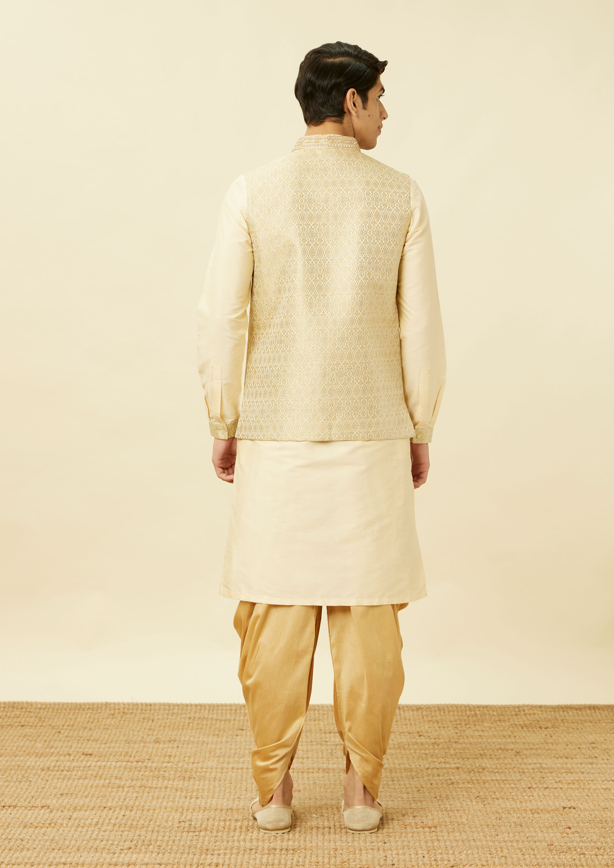 Twamev Men Biscuit Woven Kurta Jacket Set