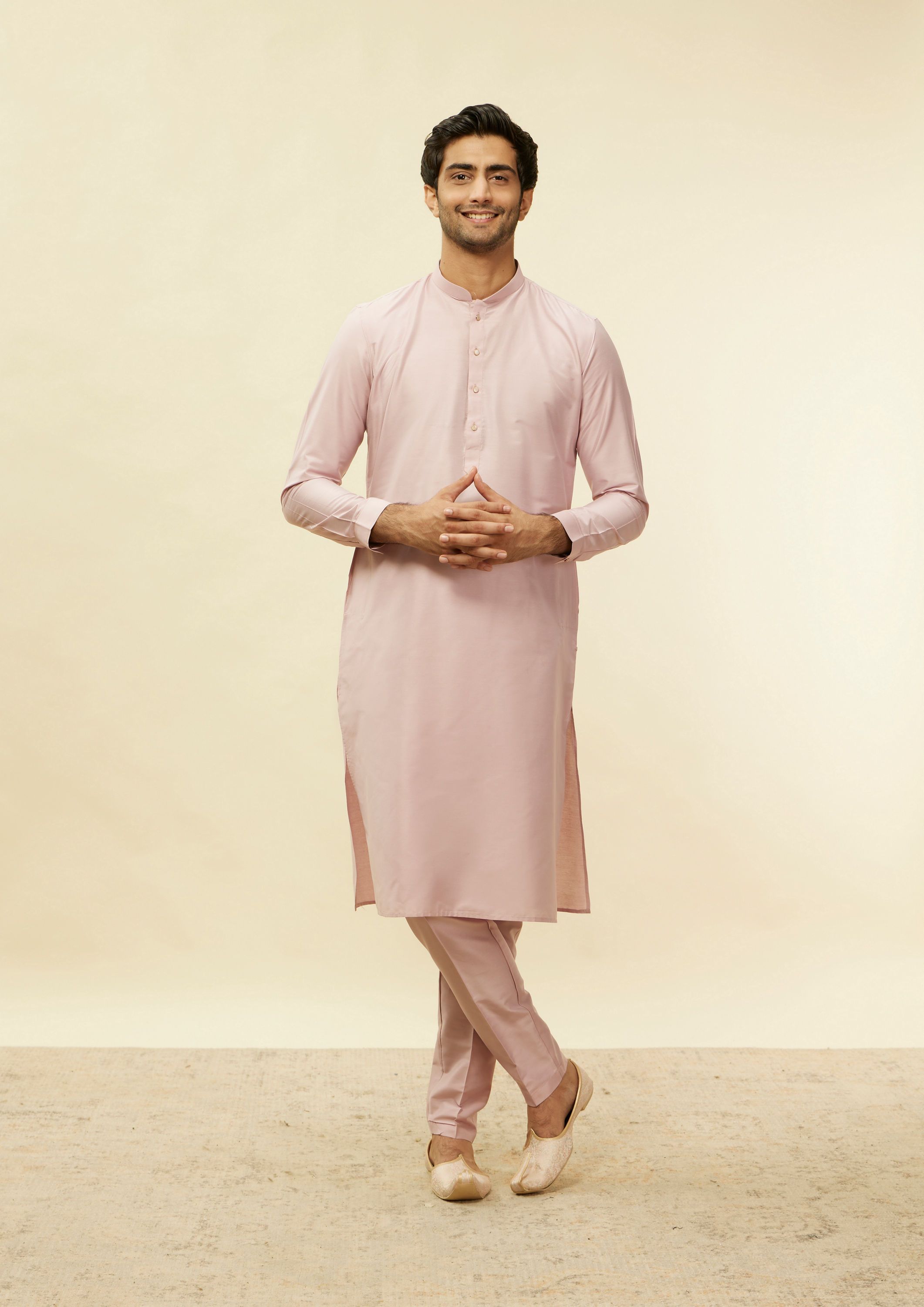 Twamev Men Rani Pink Imperial Paisley Patterned Kurta Jacket Set