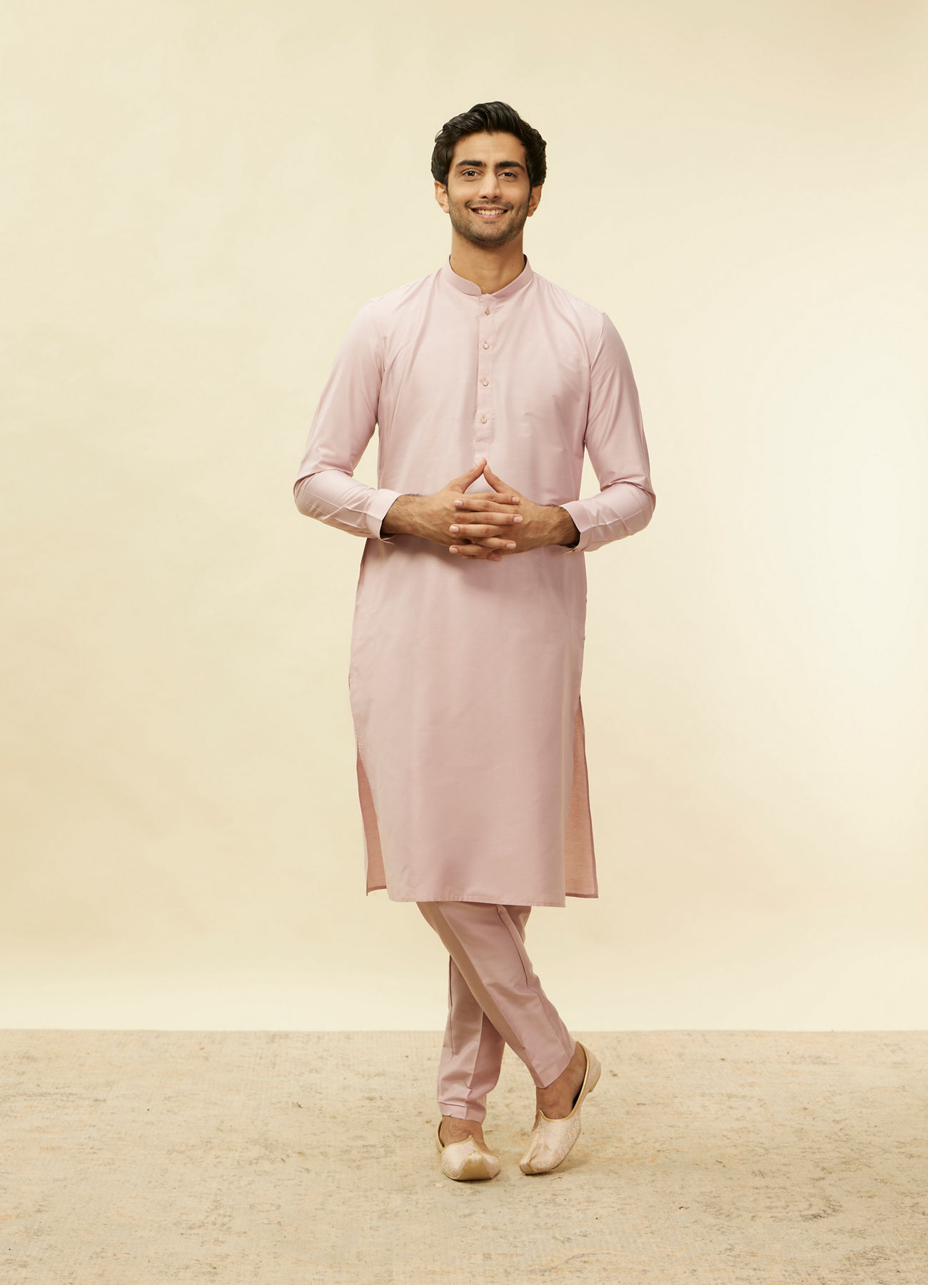 Twamev Men Rani Pink Imperial Paisley Patterned Kurta Jacket Set