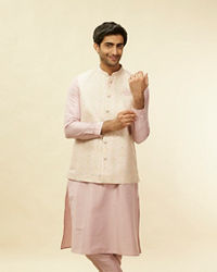 Twamev Men Rani Pink Imperial Paisley Patterned Kurta Jacket Set
