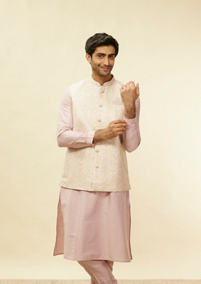 alt message - Twamev Men Rani Pink Imperial Paisley Patterned Kurta Jacket Set image number 0