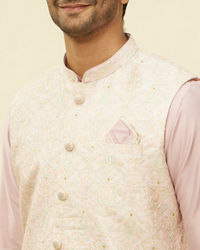 Twamev Men Rani Pink Imperial Paisley Patterned Kurta Jacket Set