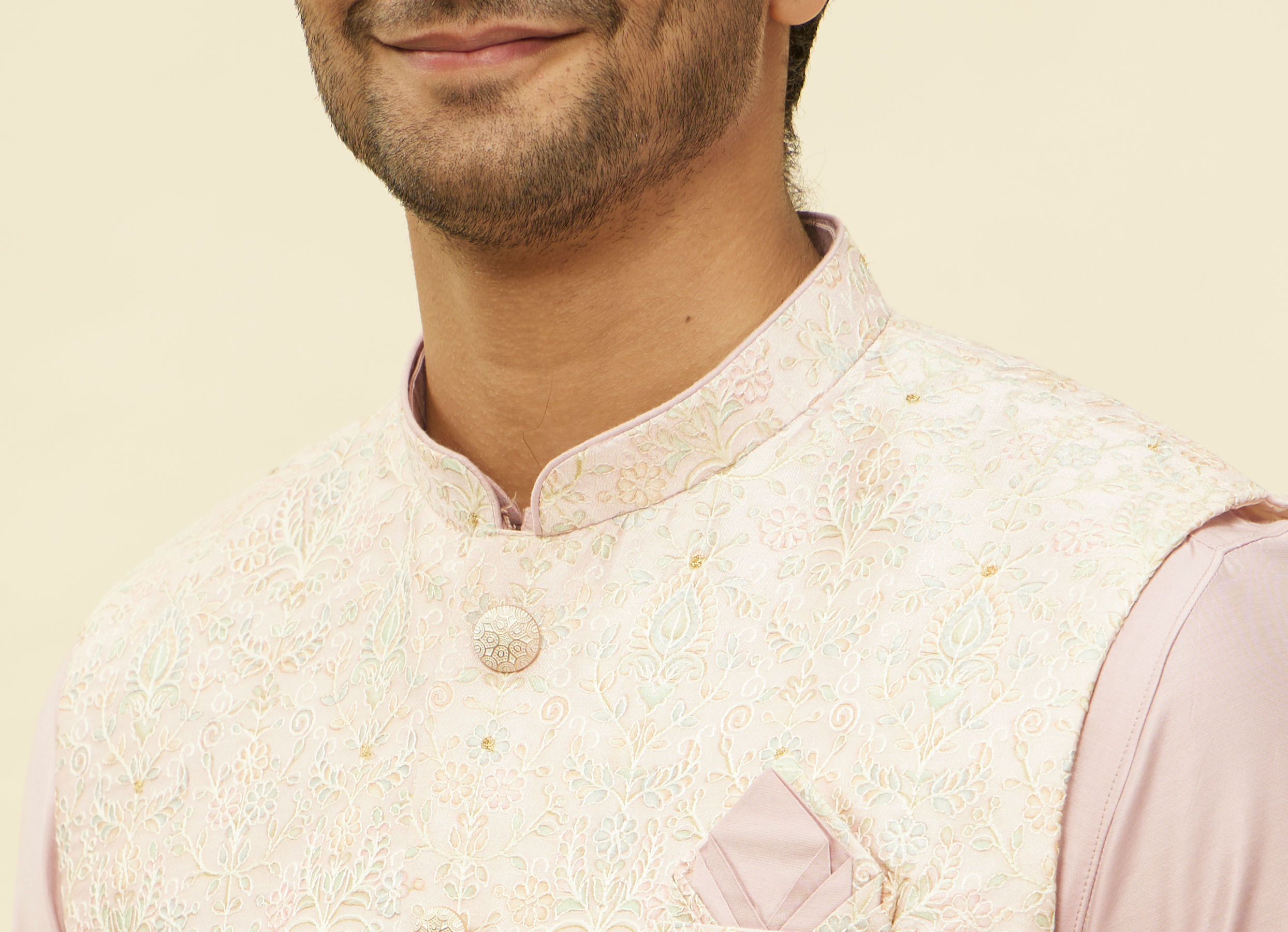 Twamev Men Rani Pink Imperial Paisley Patterned Kurta Jacket Set
