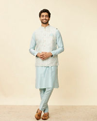 Twamev Men Light Blue Bel Buti Patterned Jacket set