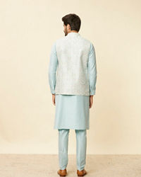 Twamev Men Light Blue Bel Buti Patterned Jacket set