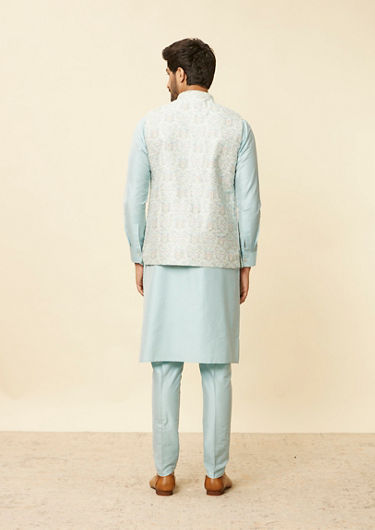 alt message - Twamev Men Light Blue Bel Buti Patterned Jacket set image number 4