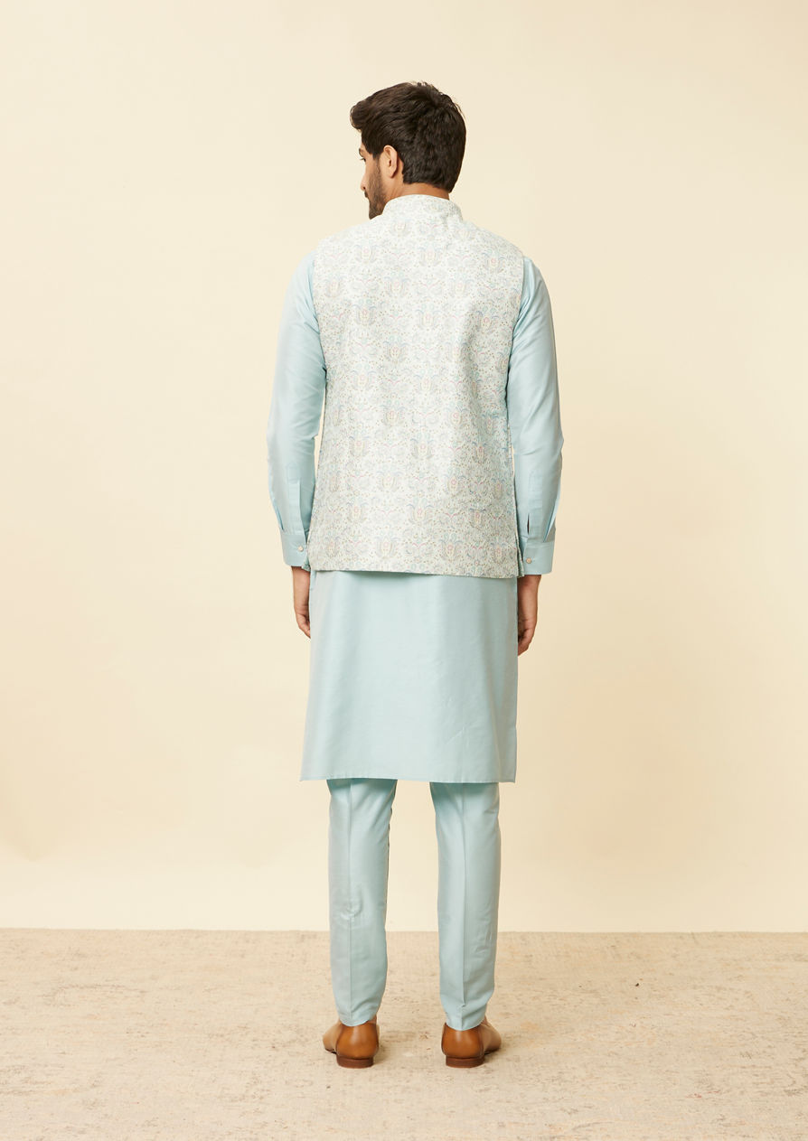 alt message - Twamev Men Light Blue Bel Buti Patterned Jacket set image number 4