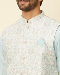 Twamev Men Light Blue Bel Buti Patterned Jacket set