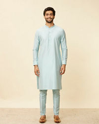 Twamev Men Light Blue Bel Buti Patterned Jacket set