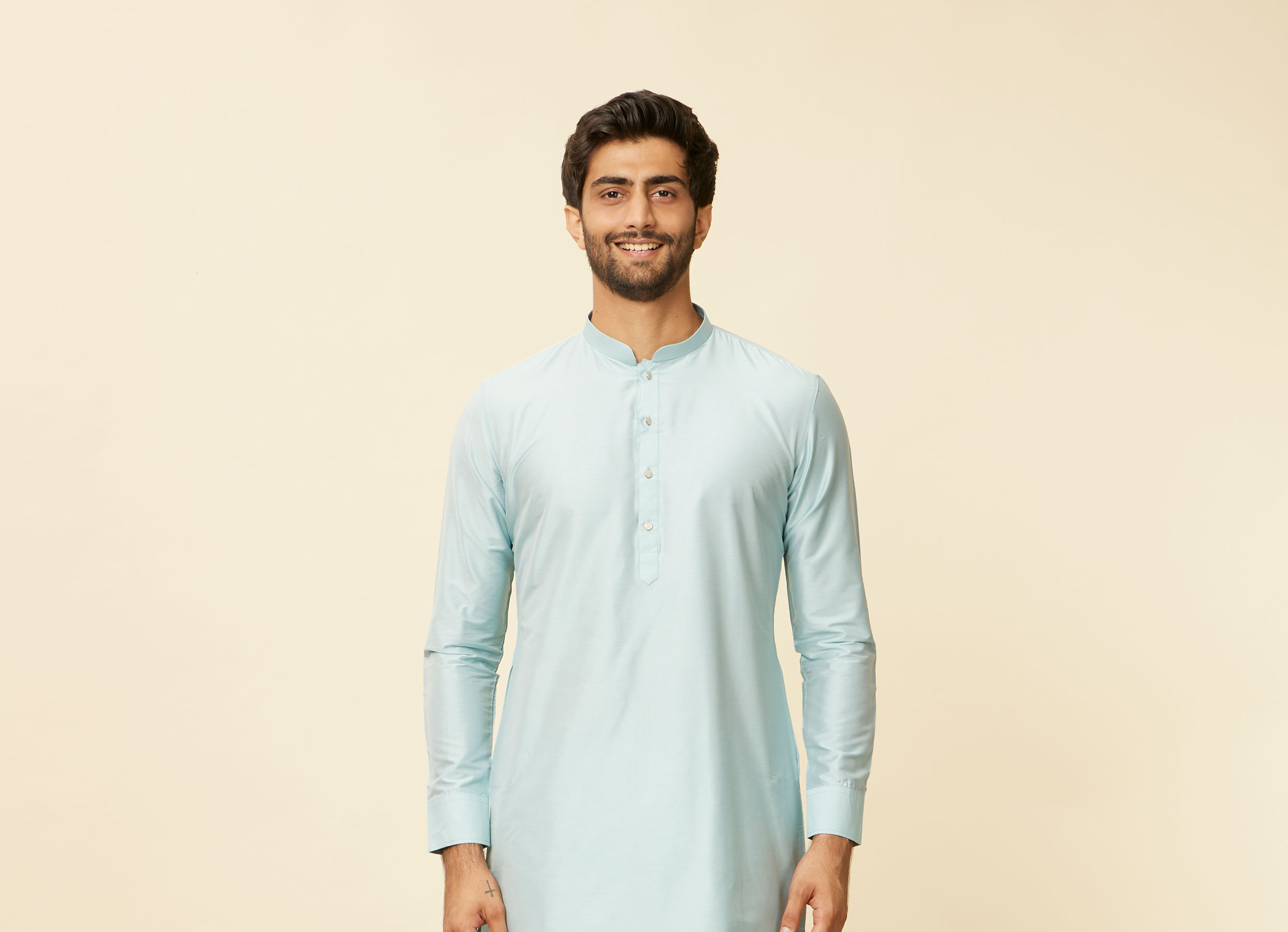Twamev Men Light Blue Bel Buti Patterned Jacket set
