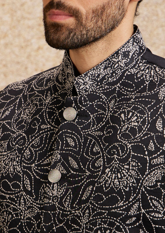 Twamev Men Ebony Floral Fusion Jacket Set
