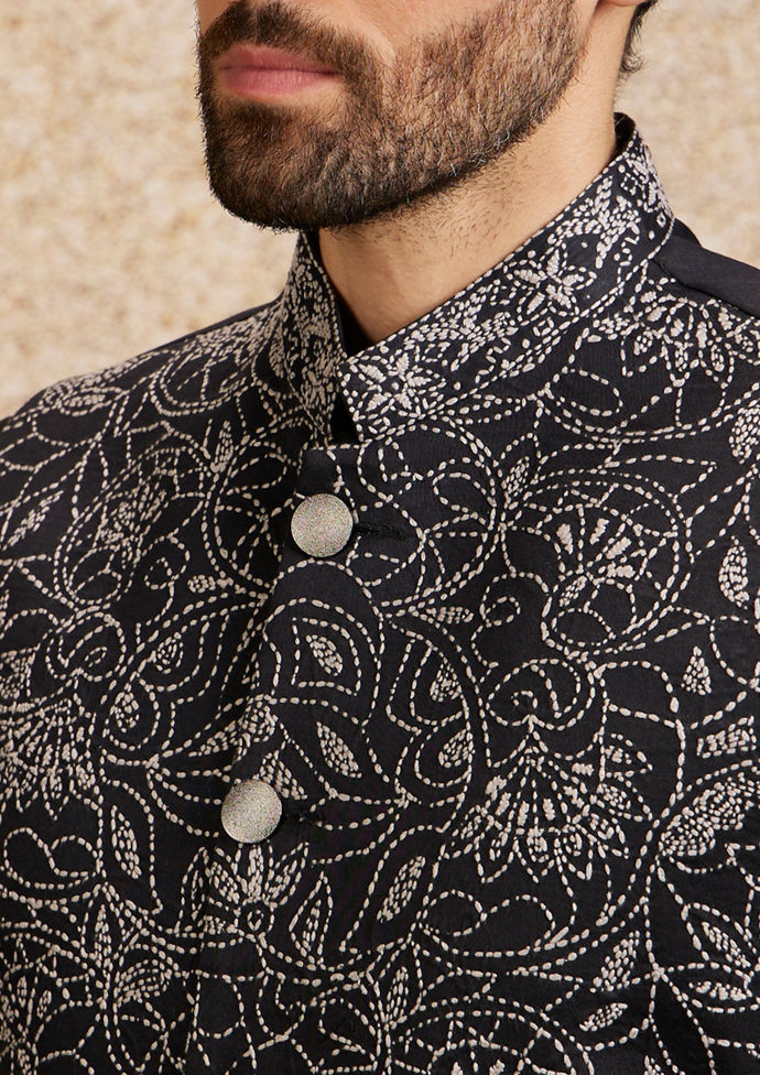 Twamev Men Ebony Floral Fusion Jacket Set