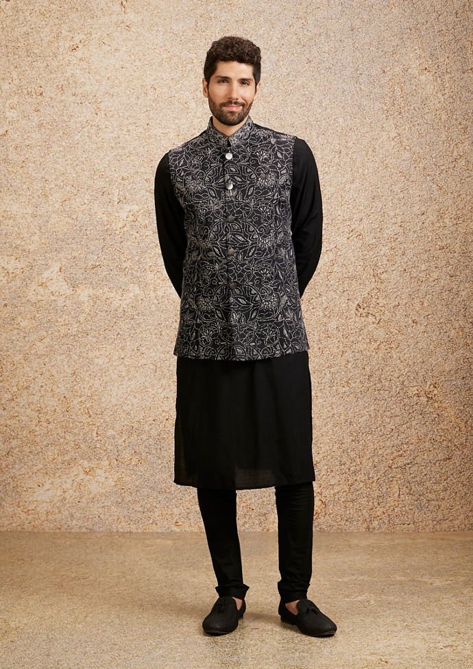 Twamev Men Ebony Floral Fusion Jacket Set