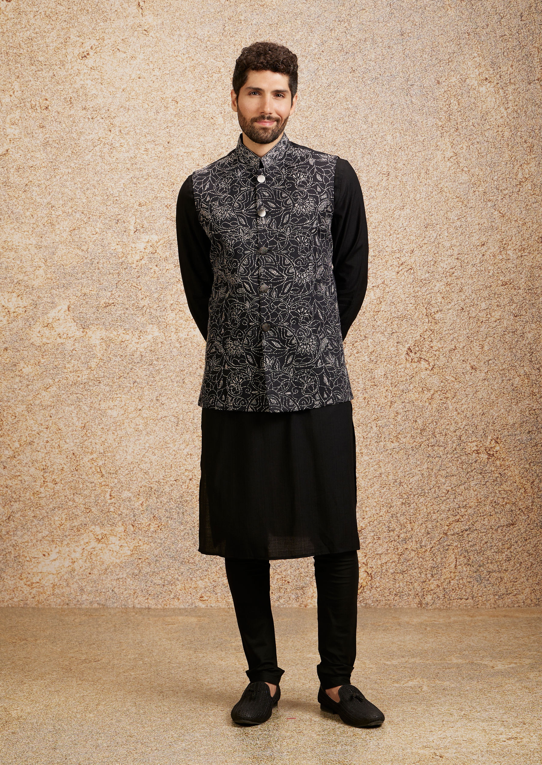 Twamev Men Ebony Floral Fusion Jacket Set