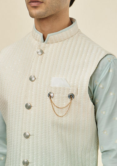 alt message - Twamev Men Aqua Radiance Kurta Jacket Set image number 1