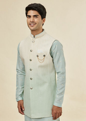 alt message - Twamev Men Aqua Radiance Kurta Jacket Set image number 0