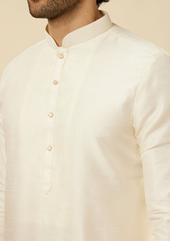Twamev Men Cream Embroidered Kurta Jacket Set