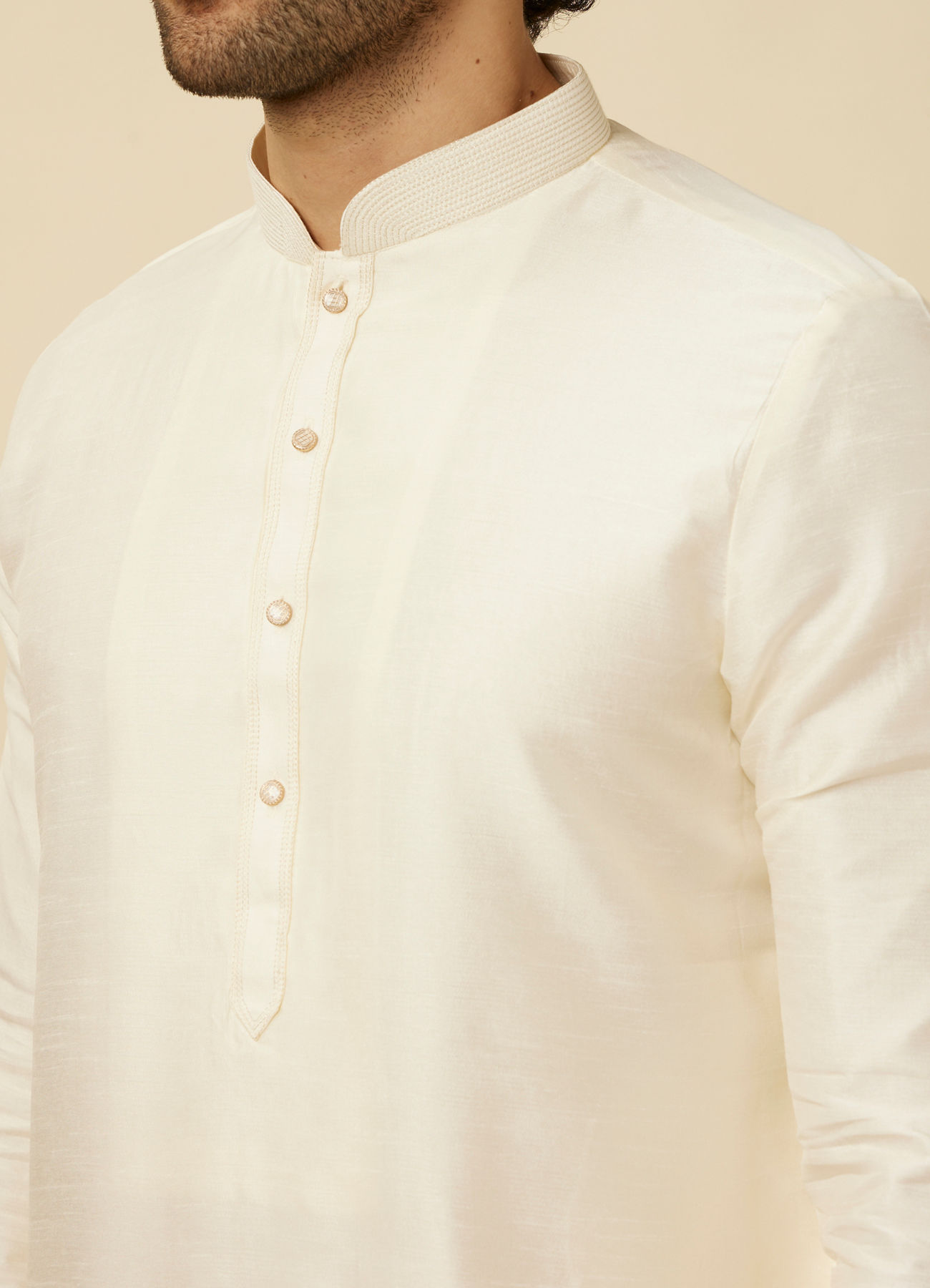 Twamev Men Cream Embroidered Kurta Jacket Set