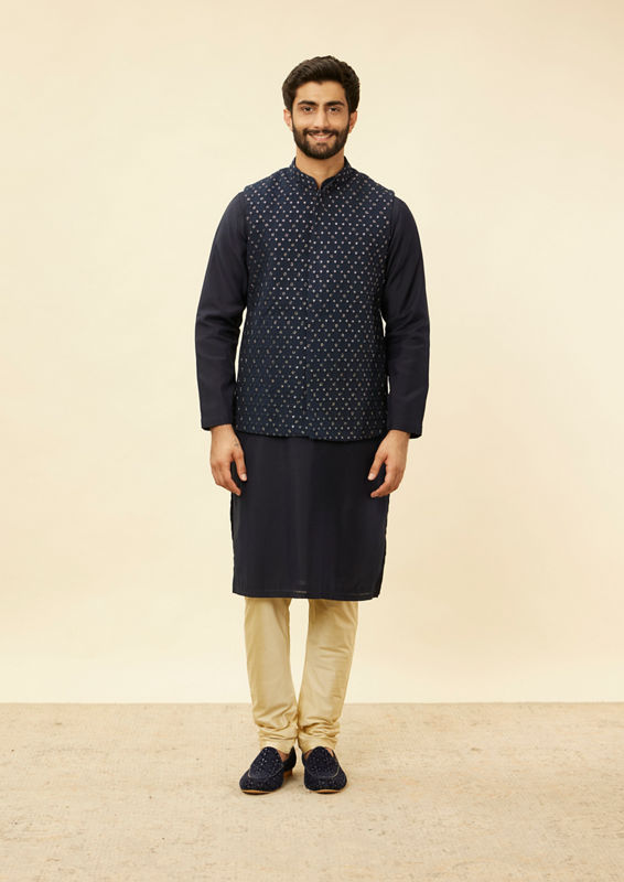 Twamev Men Dark Blue Elegance Kurta Jacket Set image number 2