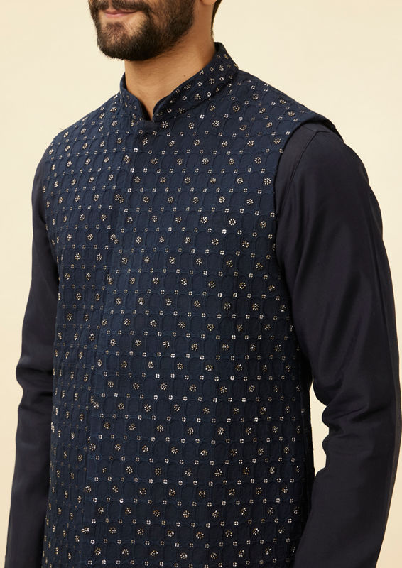 Twamev Men Dark Blue Elegance Kurta Jacket Set image number 1