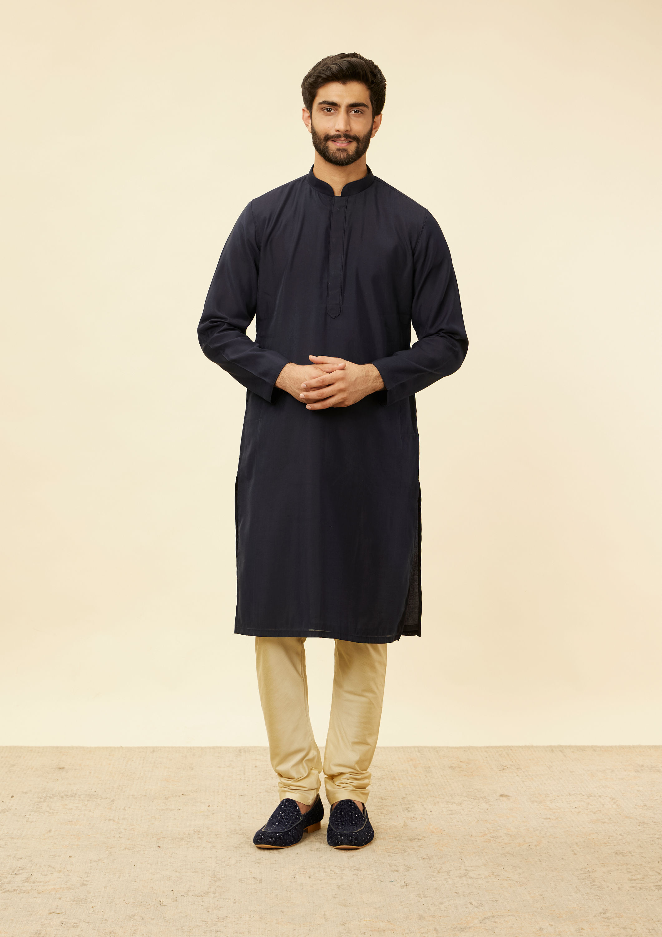 Twamev Men Dark Blue Elegance Kurta Jacket Set